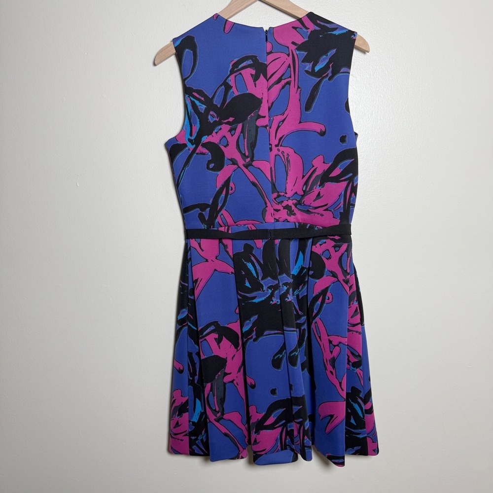 Taylor Womens Blue Pink Abstract Floral Fit and Flare Dress Size 12 Event Summer - Picture 2 of 12